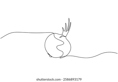 Continuous one line onion for grocery store, Continuous one line drawing of onion for grocery store. One line drawing illustration of red onion vegetable.