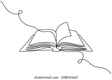 Una línea continua de libro abierto en silueta. Linear estilizado.Minimalista. 