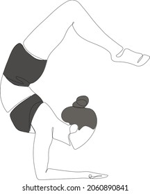 Continuous one line painted yoga gymnastic pose by young girl in vector illustration. Woman doing  yoga practice (poses). Illustration suits for magazine, background or logotype.