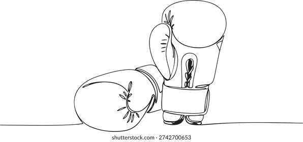 Continuous one line of a pair of boxing gloves, symbolizing strength, endurance, and training, drawn illustration.