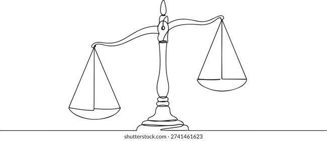 Continuous one line of a pair of scales with integrity outweighing corruption, drawn illustration.