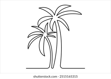 
Continuous one line palm tree drawing Isolated on white background vector illustration

