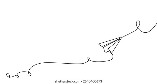 Continuous one line paper plane art travel outline icon sketch vector illustration doodle trip. Art single line plane flight air airplane background linear aircraft fly airport business international