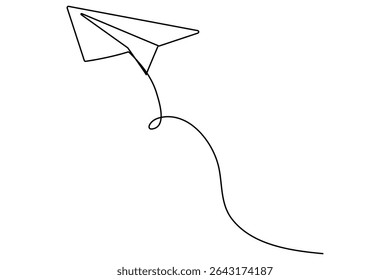 Continuous one line Paper plane concept outline isolated on white background illustration

