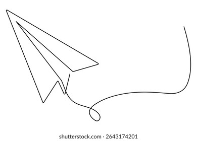 Continuous one line Paper plane concept outline isolated on white background illustration
