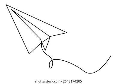 Continuous one line Paper plane concept outline isolated on white background illustration
