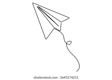 Continuous one line Paper plane concept outline isolated on white background illustration
