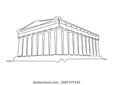 Continuous One Line Parthenon Building | Minimalist Landmark Vector Illustration