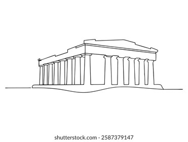 Continuous One Line Parthenon Building | Minimalist Landmark Vector Illustration