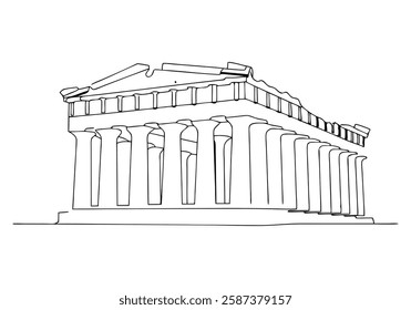 Continuous One Line Parthenon Building | Minimalist Landmark Vector Illustration