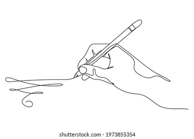Continuous one line of pen in hand writing in silhouette. Linear stylized. Minimalist.