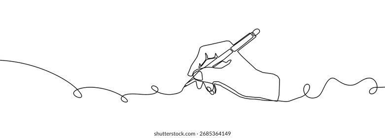 Lápiz de mano continuo de una línea escribe un boceto de diario de libro de iconos de arte. Línea de firma de Vector de mano de la pluma de la firma de la carta de la persona del cuaderno de fondo del contrato de documento único legal de la escuela blanca