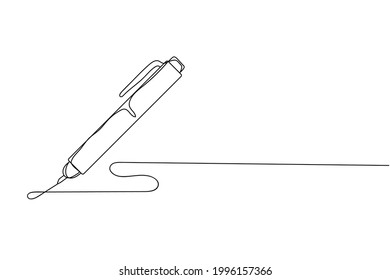 Continuous one line of pen write icon in silhouette on a white background. Linear stylized.Minimalist.