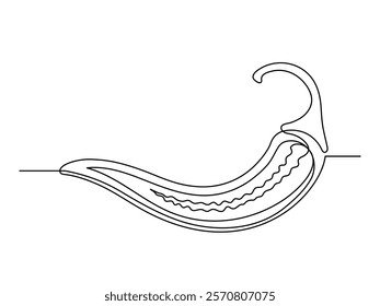 Continuous one line сhili pepper in section isolated on white background. Simple silhouette of vegetable. Hand drawn chili pepper outline. Vector illustration