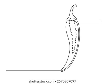 Continuous one line сhili pepper in section isolated on white background. Simple silhouette of vegetable. Hand drawn chili pepper outline. Vector illustration