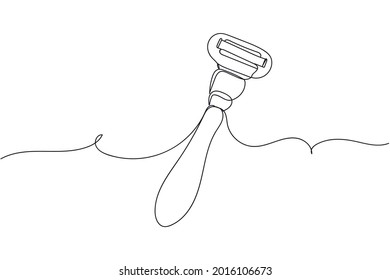 Continuous one line of personal use female razor in silhouette on a white background. Linear stylized.Minimalist.