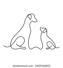 Continuous one line pet dog outline vector art drawing and world wildlife Day single line art design