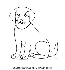 Continuous one line pet dog outline vector art drawing and world wildlife Day single line art design