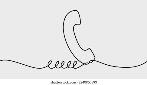 Una línea continua de teléfono . Mano dibujada en vector sobre fondo de papel blanco