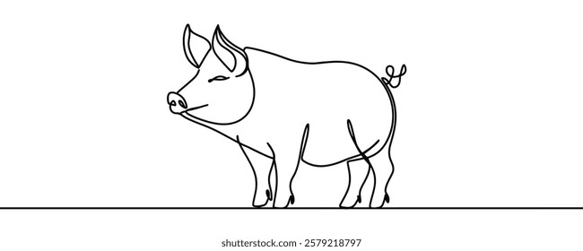 Continuous one line Pig drawing. Hand drawn minimalism style vector illustration.