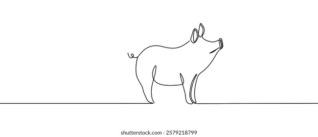 Continuous one line Pig drawing. Hand drawn minimalism style vector illustration.