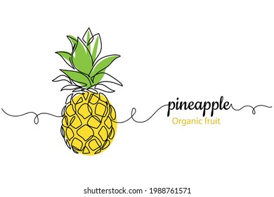 Continuous one line of pineapple in silhouette. Linear stylized.Minimalist. Organic fruit concept