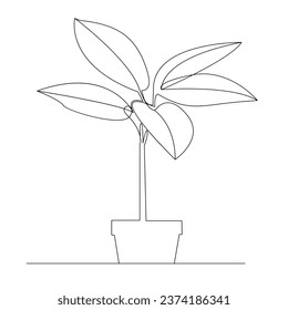 Continuous one line plant growth tree outline vector art drawing