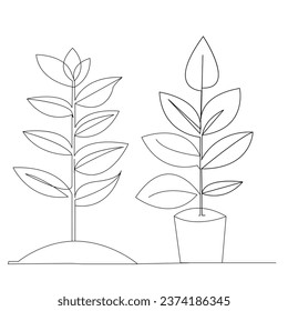 Continuous one line plant growth tree outline vector art drawing