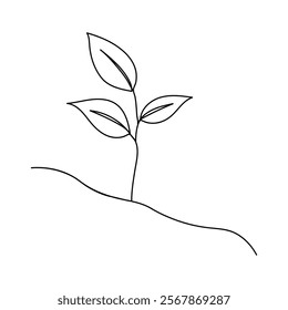 Continuous one line Plant growth tree outline vector art illustration,