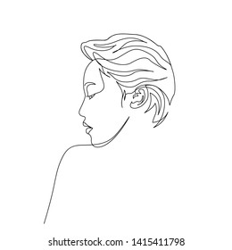 Continuous one line portrait of asian woman side view. Art