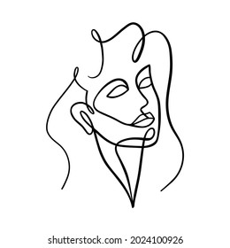 Retrato continuo de una línea de una hermosa chica.