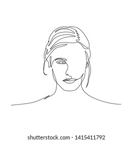 Continuous one line portrait of woman symmetric beautiful face. Art