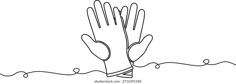Una línea continua de un guante protector, tema de conciencia de seguridad de la mano, Ilustración vectorial dibujada a mano.	
