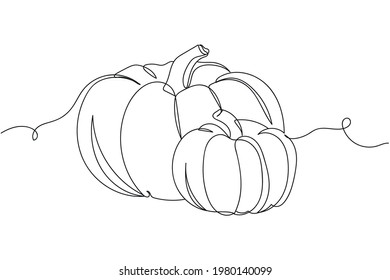 Continuous one line of pumpkins halloween concept in silhouette. Linear stylized.Minimalist.