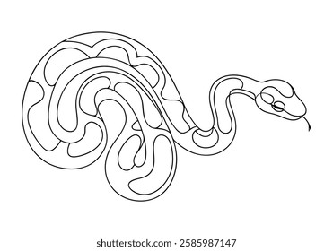 Continuous One Line Python Snake | Minimalist Reptile Vector Illustration