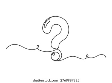 Continuous one line question mark shape isolated flat style design vector illustration on white background.