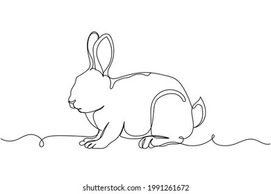 Continuous one line of rabbit in silhouette on a white background. Linear stylized.Minimalist. 