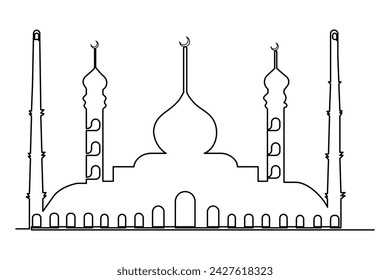 Continuous one line Ramadan symbol. mosque line concept outline vector art illustration