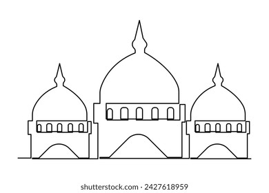 Continuous one line Ramadan symbol. mosque line concept outline vector art illustration