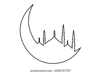 Continuous one line Ramadan symbol. mosque line concept outline vector art illustration 
