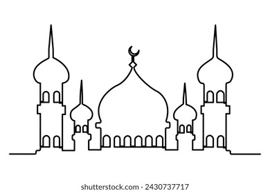 Continuous one line Ramadan symbol. mosque line concept outline vector art illustration 
