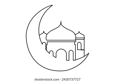 Continuous one line Ramadan symbol. mosque line concept outline vector art illustration 
