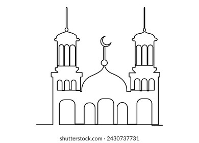 Continuous one line Ramadan symbol. mosque line concept outline vector art illustration 
