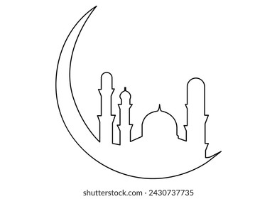 Continuous one line Ramadan symbol. mosque line concept outline vector art illustration 
