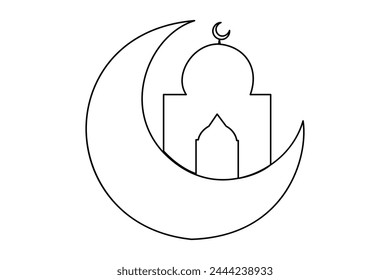 Continuous one line Ramadan symbol. mosque, Eid Mubarak, Eid Fitr vector line concept outline vector art illustration 