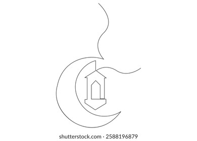 Continuous one line Ramadan symbol. mosque line concept outline vector art illustration 