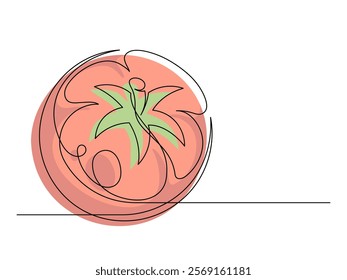 Continuous one line red tomato isolated on white background. Simple vegetable silhouette. Hand drawn tomato outline. Vector illustration