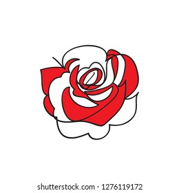 Continuous one line of rose drawing on white background. vector illustration for banner, poster, web, template, valentine's card, wedding.