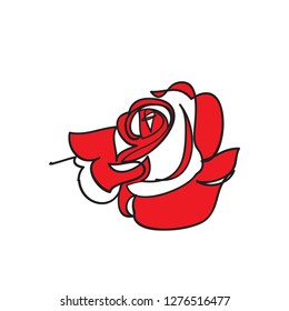 Continuous one line of rose drawing on white background. vector illustration for banner, poster, web, template, valentine's card, wedding.