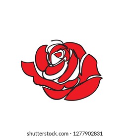 Continuous one line of rose drawing on white background. vector illustration for banner, poster, web, template, valentine's card, wedding.